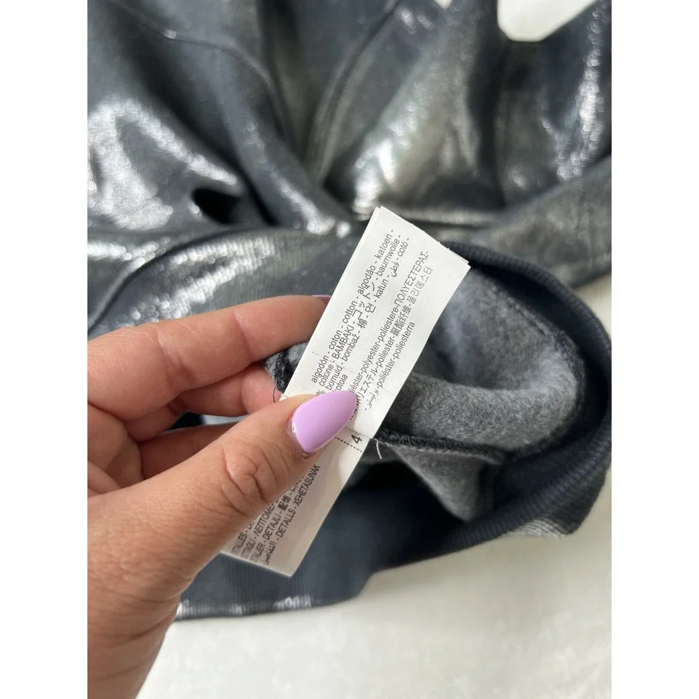 ZARA Womens Girls Metallic Silver Punk Gothic Rock Hoodie‎ Sweatshirt Size S - Picture 12 of 15